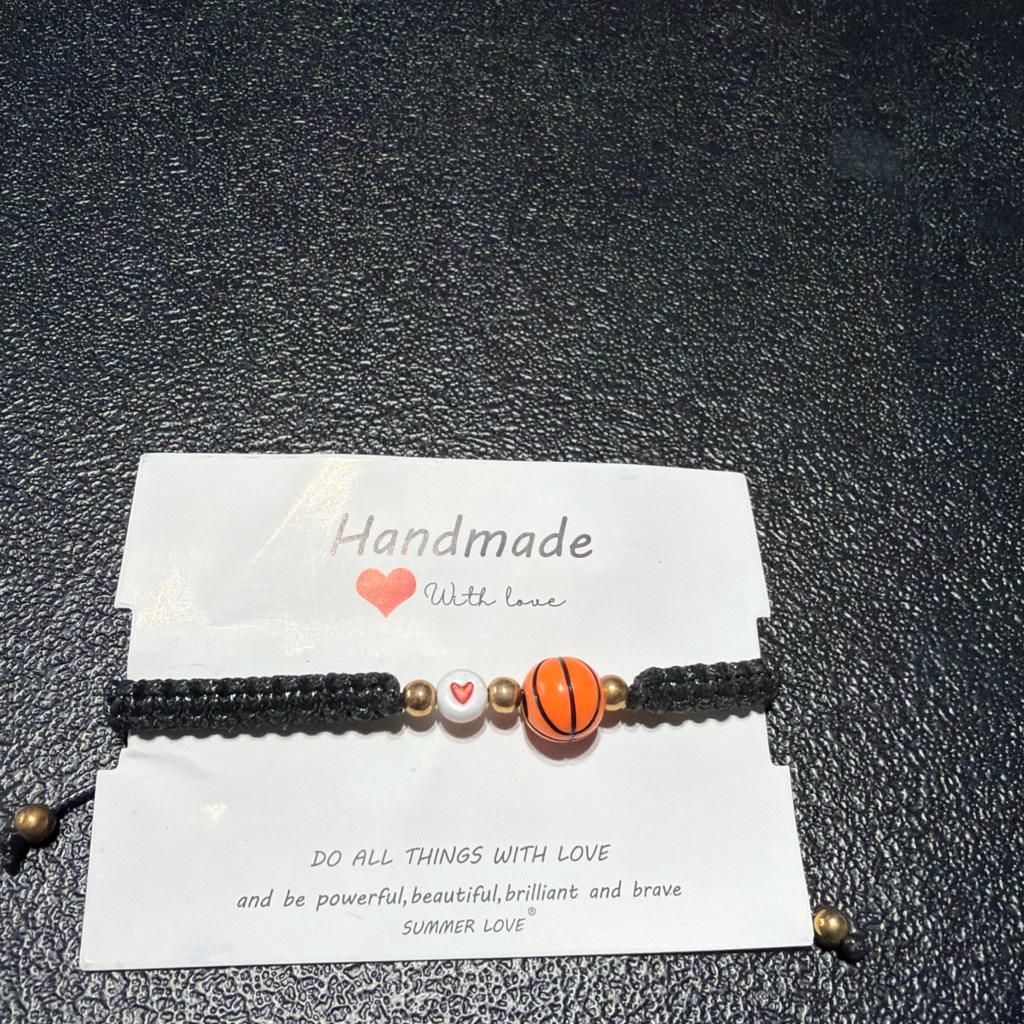 Handmade Black And Orange Beaded Basketball Bracelet